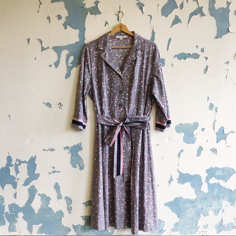 Boden | Riviera Gray Floral 3/4 Sleeve Shirtdress
